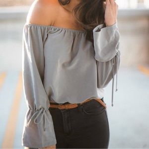 EUC - Off the Shoulder Grey Long Sleeve Top